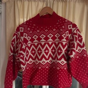 Old Navy Red and White Patterned Turtleneck Sweater